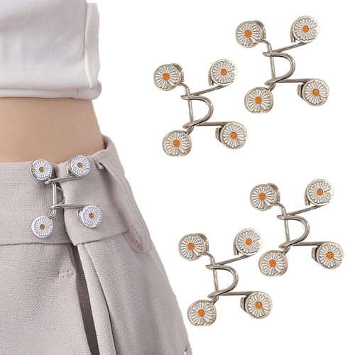 4 Stück Hosenbund Enger Machen Clips,Legierung Hosen Enger Machen Clip Hosenbund,Adjustable Waist Hosenknopf zum Enger Jeans Knöpfe Ohne Nähen,Verstellbare Hosenbundstraffer Taillenschnalle Seiten von BinXiaoQin