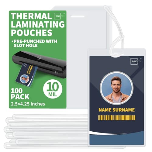 Binditek 100 Stück 10 Mil Thermo-Laminiertaschen, 6,3 x 10,7 cm, mit Loch und Schlaufen, für Gepäckanhänger, ultraklar, Heißsiegel, glänzend, für Büro und Zuhause Binditek 100 Stück 10 Mil Thermo-Laminiertaschen, 6,3 x 10,7 cm, mit Loch und Schlaufen, für Gepäckanhänger, ultraklar, Heißsiegel, glänzend, für Büro und Zuhause von Binditek