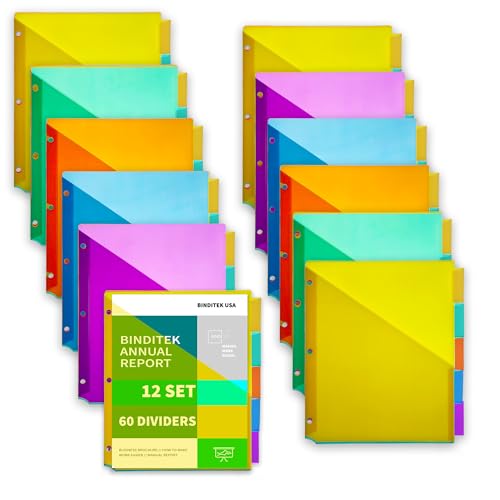 Binditek 12 x Kunststoff-Trennblätter mit 5 Registerkarten und Vordertasche, einführbare Poly-Taschenteiler für 3-Ringordner, Briefgröße, mehrfarbig, für Studenten und Kollegen Binditek 12 x Kunststoff-Trennblätter mit 5 Registerkarten und Vordertasche, einführbare Poly-Taschenteiler für 3-Ringordner, Briefgröße, mehrfarbig, für Studenten und Kollegen von Binditek