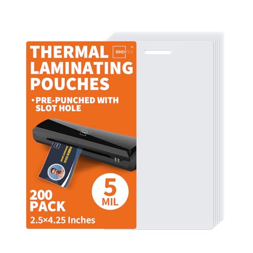 Binditek 200 Stück 5 mm Thermo-Laminierfolien, 6,3 x 10,7 cm, Laminierblätter mit Loch, ID-Badge ohne Clip, ultraklar, hitzeversiegelt, glänzend, für Studenten und Kollegen von Binditek