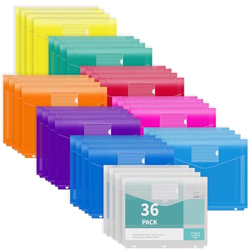 Binditek 36 Stück Ordner mit 3 Löchern, hohe Kapazität, Taschenordner mit Klettverschluss, 9 verschiedene Farben, erweiterbar, seitlich ladend, Etikettentasche, für 3-Ringbuch-Organizer von Binditek