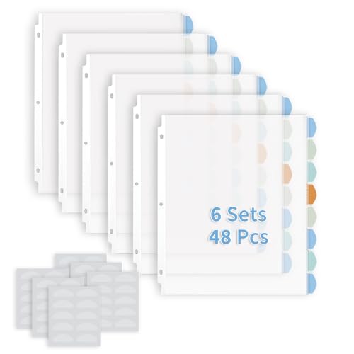 Binditek 48 Stück robuste, transparente Schutzfolien mit 8 Registerkarten, stabile Binder-Blätter für 3-Ringbücher, Briefgröße, mehrfarbige Register, 21,6 x 27,9 cm, Polypropylen, 6 Set Binditek 48 Stück robuste, transparente Schutzfolien mit 8 Registerkarten, stabile Binder-Blätter für 3-Ringbücher, Briefgröße, mehrfarbige Register, 21,6 x 27,9 cm, Polypropylen, 6 Set von Binditek