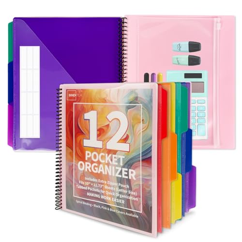 Binditek Poly-Projekt-Organizer mit 12 Fächern, robuster Poly-Cover, transparente Vordertasche, 6-farbige Trennblätter mit 1/3-Schnittlaschen, feste Reißverschlusstasche, Briefgröße, Rosa Binditek Poly-Projekt-Organizer mit 12 Fächern, robuster Poly-Cover, transparente Vordertasche, 6-farbige Trennblätter mit 1/3-Schnittlaschen, feste Reißverschlusstasche, Briefgröße, Rosa von Binditek