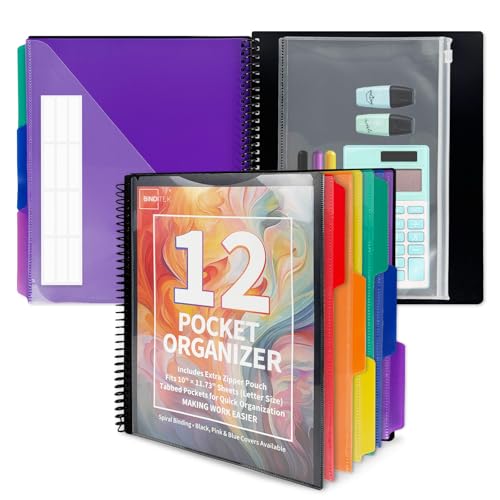 Binditek Poly-Projekt-Organizer mit 12 Fächern, robuster Poly-Cover, transparente Vordertasche, 6-farbige Trennblätter mit 1/3-Schnittlaschen, feste Reißverschlusstasche, Briefgröße, Schwarz Binditek Poly-Projekt-Organizer mit 12 Fächern, robuster Poly-Cover, transparente Vordertasche, 6-farbige Trennblätter mit 1/3-Schnittlaschen, feste Reißverschlusstasche, Briefgröße, Schwarz von Binditek