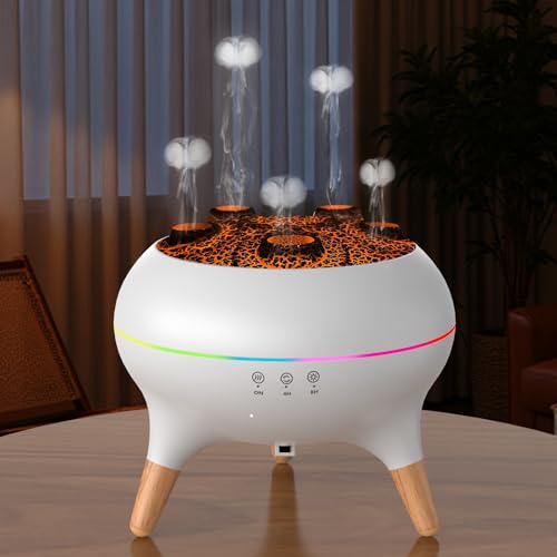 Flammen Aroma Diffuser, 250mL Luftbefeuchter Schlafzimmer, 2 Spray Muster DuftöL Diffuser,Air Diffuser Humidifier mit 7 Farben LED-Licht & Timing-Funktion Defuser für Kinder (V80-Weiß-2) von Bindokun