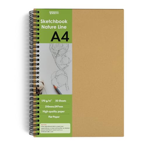 Bindomatic Agility Collection Sketchbook aus recyceltem ultra-hochwertigen 170g Papier. Skizzenbuch, Blackbook, Zeichenblock, Malblock, Spiralbindung (Nature Line, A4) von Bindomatic