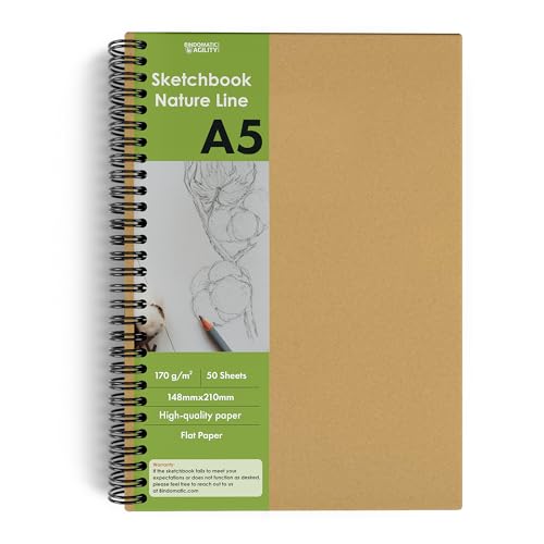 Bindomatic Agility Zeichenblock A5 – Skizzenbuch Nature Line mit Spiralbindung, 170g/m² Zeichenbuch, Malblock & Sketchbook – Perfekt für Bleistift, Kohle & Marker – Hergestellt in Portugal – 50 Blatt von Bindomatic