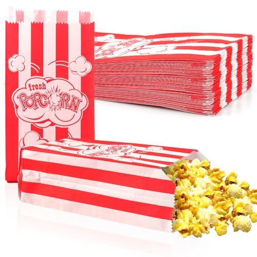 100 Stück Popcorn Tüten, Snack Popcorntüten, Popcorn Tüten Klein, Popcorn Box Rote Streifen, Popcorn Candybar Tüten, Partytüte Popcorn papiertüten für Süßigkeiten, Keksen, und Filmabende (100) von Binggunyo