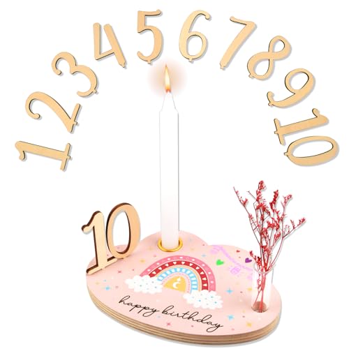 Geburtstagsteller aus Holz mit Kerzenhalter,Vase, Zahlen & Geburtstagskerzen,1. Geburtstag Kinder Geschenk,Geburtstagsdeko Geburtstagsgeschenk,Babyparty von Binggunyo