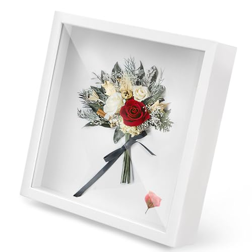 3D Bilderrahmen zum Befüllen, 22 x 22 cm Tiefer Bilderrahmen Holz, 3D Rahmen Tief 3cm, Rahmen Quadratisch, für Fotos Blumen Hochzeitsstrauß Erinnerungsstücke DIY Deko (Weiß) von Binlava