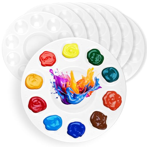 8 Stück Mischpalette, Malpalette Acrylfarben (φ16 cm), Runde Kinder & Künstler mit 10 Farbfeldern + 1 Mischfeld - Robuste Kunststoff Öl, Aquarell, Gouache von Binlava