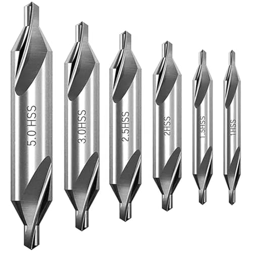 Binnan Zentrierbohrer Metall,6 Stück HSS Zentrierbohrer Metall Set,60 Grad HSS Zentrierbohrer Center,Größe 1.0/1.5/2.0/2.5/3.0/5.0 mm Senkwerkzeuge für Drehbank Zubehör und Metallbearbeitung von Binnan