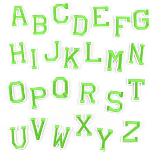 Binwat 52 Stück Buchstaben zum Aufbügeln für Kleidung zum Aufnähen auf Alphabet-Applikationen Buchstaben A bis Z bestickte Aufnäher für Taschen Mäntel Hüte Jeans, Schuhe (grüne Linie weißer) von Binwat