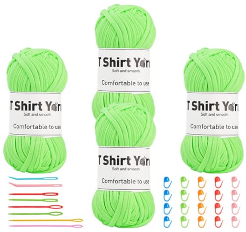 Binwat T-Shirt-Garn zum Häkeln, elastisches Band, dicker Häkelstoff, Stricken, T-Shirt-Garn-Set für Häkeltasche/Decke/Korb, DIY-Handwerksprojekte, Heimdekoration, 4 Stück Binwat T-Shirt-Garn zum Häkeln, elastisches Band, dicker Häkelstoff, Stricken, T-Shirt-Garn-Set für Häkeltasche/Decke/Korb, DIY-Handwerksprojekte, Heimdekoration, 4 Stück von Binwat