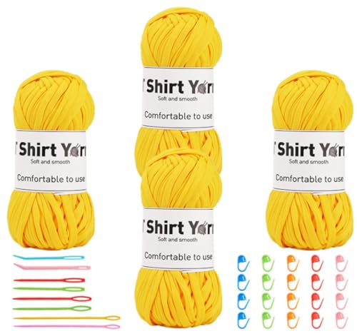 Binwat T-Shirt-Garn zum Häkeln, elastisches Band, dicker Häkelstoff, Stricken, T-Shirt-Garn-Set für Häkeltasche/Decke/Korb, DIY-Handwerksprojekte, Heimdekoration, 4 Stück Binwat T-Shirt-Garn zum Häkeln, elastisches Band, dicker Häkelstoff, Stricken, T-Shirt-Garn-Set für Häkeltasche/Decke/Korb, DIY-Handwerksprojekte, Heimdekoration, 4 Stück von Binwat