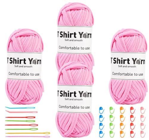 Binwat T-Shirt-Garn zum Häkeln, elastisches Band, dicker Häkelstoff, Stricken, T-Shirt-Garn-Set für Häkeltasche/Decke/Korb, DIY-Handwerksprojekte, Heimdekoration, 4 Stück Binwat T-Shirt-Garn zum Häkeln, elastisches Band, dicker Häkelstoff, Stricken, T-Shirt-Garn-Set für Häkeltasche/Decke/Korb, DIY-Handwerksprojekte, Heimdekoration, 4 Stück von Binwat
