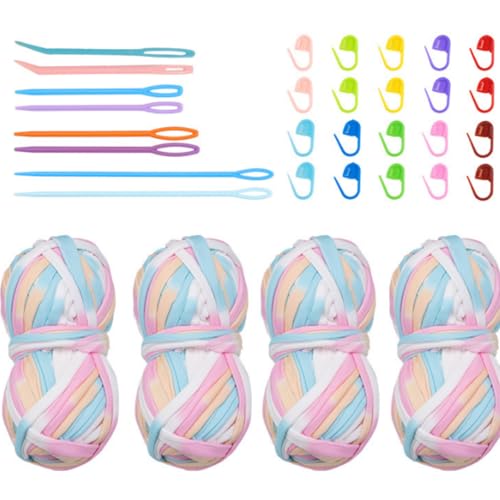 Binwat T-Shirt-Garn zum Häkeln, elastisches Band, dicker Häkelstoff, Stricken, T-Shirt-Garn-Set für Häkeltasche/Decke/Korb, DIY-Handwerksprojekte, Heimdekoration, 4 Stück Binwat T-Shirt-Garn zum Häkeln, elastisches Band, dicker Häkelstoff, Stricken, T-Shirt-Garn-Set für Häkeltasche/Decke/Korb, DIY-Handwerksprojekte, Heimdekoration, 4 Stück von Binwat