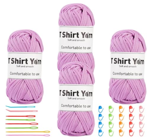 Binwat T-Shirt-Garn zum Häkeln, elastisches Band, dicker Häkelstoff, Stricken, T-Shirt-Garn-Set für Häkeltasche/Decke/Korb, DIY-Handwerksprojekte, Heimdekoration, 4 Stück Binwat T-Shirt-Garn zum Häkeln, elastisches Band, dicker Häkelstoff, Stricken, T-Shirt-Garn-Set für Häkeltasche/Decke/Korb, DIY-Handwerksprojekte, Heimdekoration, 4 Stück von Binwat