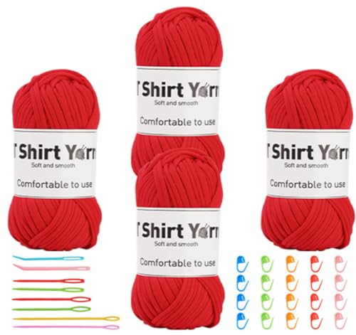 Binwat T-Shirt-Garn zum Häkeln, elastisches Band, dicker Häkelstoff, Stricken, T-Shirt-Garn-Set für Häkeltasche/Decke/Korb, DIY-Handwerksprojekte, Heimdekoration, 4 Stück Binwat T-Shirt-Garn zum Häkeln, elastisches Band, dicker Häkelstoff, Stricken, T-Shirt-Garn-Set für Häkeltasche/Decke/Korb, DIY-Handwerksprojekte, Heimdekoration, 4 Stück von Binwat