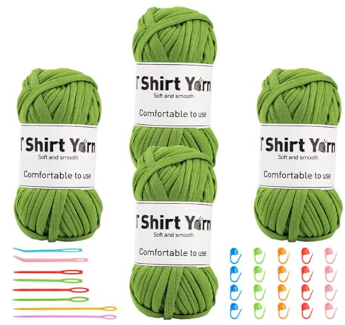 Binwat T-Shirt-Garn zum Häkeln, elastisches Band, dicker Häkelstoff, Stricken, T-Shirt-Garn-Set für Häkeltasche/Decke/Korb, DIY-Handwerksprojekte, Heimdekoration, 4 Stück Binwat T-Shirt-Garn zum Häkeln, elastisches Band, dicker Häkelstoff, Stricken, T-Shirt-Garn-Set für Häkeltasche/Decke/Korb, DIY-Handwerksprojekte, Heimdekoration, 4 Stück von Binwat