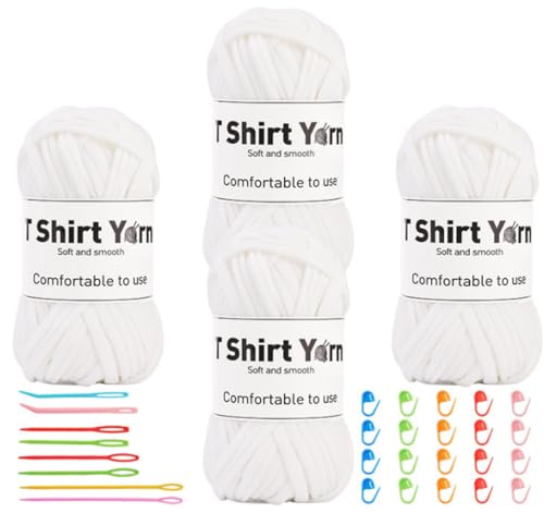 Binwat T-Shirt-Garn zum Häkeln, elastisches Band, dicker Häkelstoff, Stricken, T-Shirt-Garn-Set für Häkeltasche/Decke/Korb, DIY-Handwerksprojekte, Heimdekoration, 4 Stück Binwat T-Shirt-Garn zum Häkeln, elastisches Band, dicker Häkelstoff, Stricken, T-Shirt-Garn-Set für Häkeltasche/Decke/Korb, DIY-Handwerksprojekte, Heimdekoration, 4 Stück von Binwat