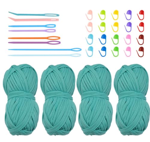 Binwat T-Shirt-Garn zum Häkeln, elastisches Band, dicker Häkelstoff, Stricken, T-Shirt-Garn-Set für Häkeltasche/Decke/Korb, DIY-Handwerksprojekte, Heimdekoration (Blaugrün) von Binwat