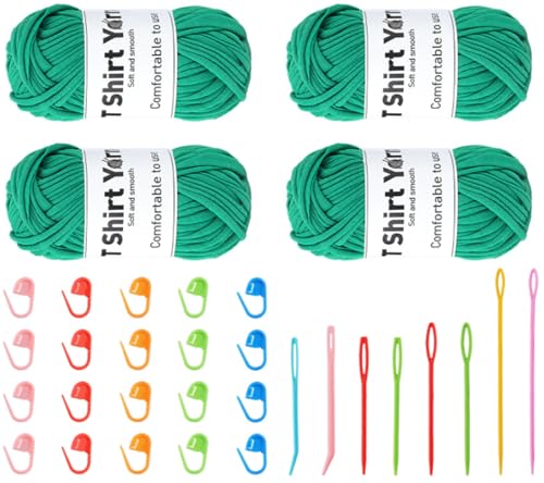 Binwat T-Shirt-Garn zum Häkeln, elastisches Band, dicker Häkelstoff, Stricken, T-Shirt-Garn-Set für Häkeltasche/Decke/Korb, DIY-Handwerksprojekte, Heimdekoration (grün) von Binwat