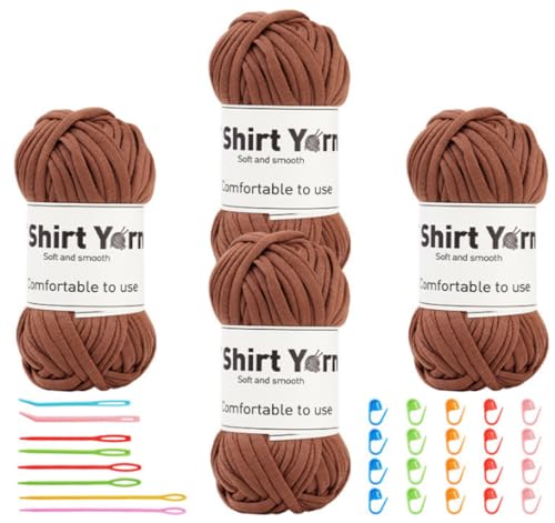 Binwat T-Shirt-Garn zum Häkeln, elastisches Band, dicker Häkelstoff, Stricken, T-Shirt-Garn-Set für Häkeltasche/Decke/Korb, DIY-Handwerksprojekte, Heimdekoration (hellbraun) von Binwat