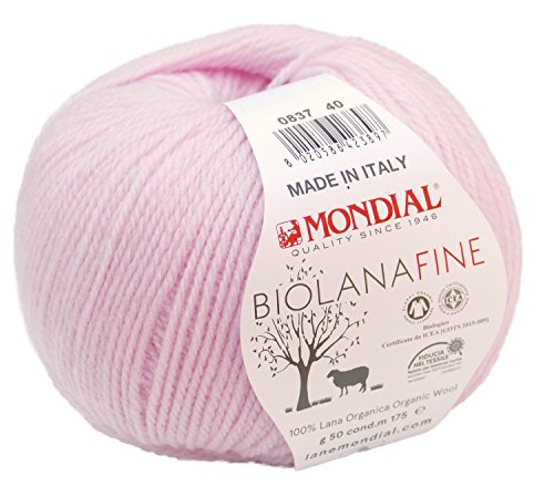 Biowolle Lane Mondial Bio Lana Fine Fb. 837 rosa | 50g reine Schurwolle zum Stricken | Strickgarn Handstrickgarn von Biowolle