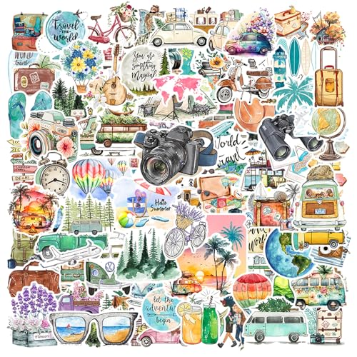100 Stück Scrapbook Stickers, Reisen im Freien Sticker, Journaling Dekor Aufkleber, Wasserfeste Koffer Reise Graffiti Aufkleber, Fotoalbum Scrapbook Zubehör, für Koffer Skateboard Laptop Book Card von Bipl