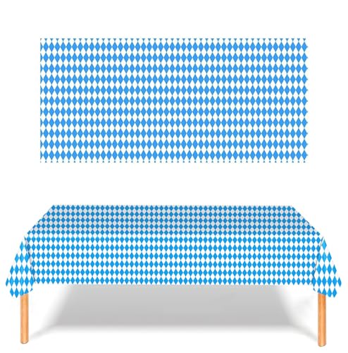 2 Stück Oktoberfest Tischdecke Deko, 137 x 274cm Blau Weiß Oktoberfest Bayern Tischdeko, Bayrische Waschbar Dekoration Tischdecke, für Oktoberfest Drinnen und Draußen Party Zubehör von Bipl
