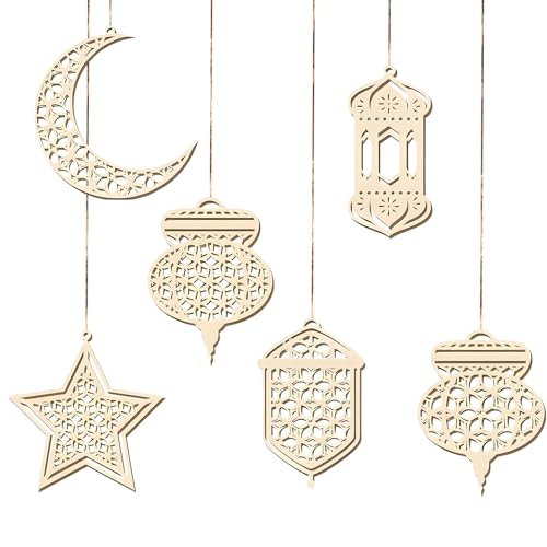 6 Stücke Holz Anhänger zu Ramadan, Hohl Mond Stern Wind Licht Form Anhänger Ornament, Ramadan Kareem Dekoration, Eid Mubarak Hängende Ornamente, für Ramadan Eid Party Wand Tür Fenster Tabelle Deko 6 Stücke Holz Anhänger zu Ramadan, Hohl Mond Stern Wind Licht Form Anhänger Ornament, Ramadan Kareem Dekoration, Eid Mubarak Hängende Ornamente, für Ramadan Eid Party Wand Tür Fenster Tabelle Deko von Bipl
