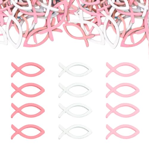 90 Stück Holzfische Deko, Streudeko Tischdeko Konfirmation, Tischdeko Kommunion Taufe Deko, Kommunion und Konfirmation Konfetti Deko, Konfirmation für Junge Mädchen Taufdeko (Rosa) von Bipl