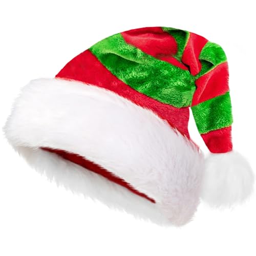Bipl Weihnachtsmütze, Plüsch Erwachsene Nikolausmütze, Rote und Grüne Streifen Verbinden Weihnachtsmütze, Weiß Dicker Fellrand Hut, Frauen Männer für Weihnachten Party Dekoration Bipl Weihnachtsmütze, Plüsch Erwachsene Nikolausmütze, Rote und Grüne Streifen Verbinden Weihnachtsmütze, Weiß Dicker Fellrand Hut, Frauen Männer für Weihnachten Party Dekoration von Bipl