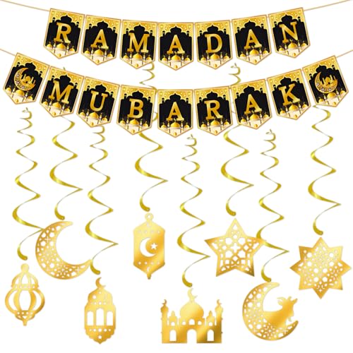 Ramadan Deko, Ramadan Mubarak Banner Deko, Gold Stern Mond Laterne Girlande Anhänger, Eid Mubarak Hängendes Schild Islamische, für Eid Islamic Ramadan Kareem Dekor Partyzubehör Ramadan Deko, Ramadan Mubarak Banner Deko, Gold Stern Mond Laterne Girlande Anhänger, Eid Mubarak Hängendes Schild Islamische, für Eid Islamic Ramadan Kareem Dekor Partyzubehör von Bipl