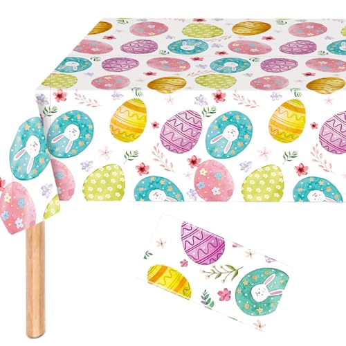Tischdecke Ostern, 137 x 274cm Ostereier Hasen Tischdecke, Rechteck Party Bunte Tischdecken, Wasserdicht Einweg Tischdecke, für Ostern Partyzubehör Tischdekoration von Bipl