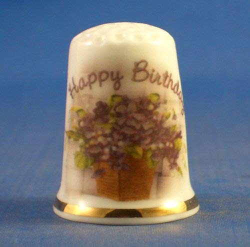 Birchcroft Porzellan-Fingerhut, zum Sammeln, mit Aufschrift Happy Birthday und Blumenmotiv von Birchcroft China