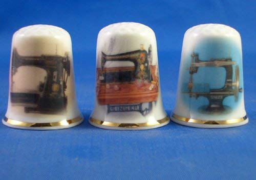 Fingerhüte aus chinesischem Porzellan, Sammelstücke, 3er-Set, Motiv: alte Nähmaschinen von Birchcroft China