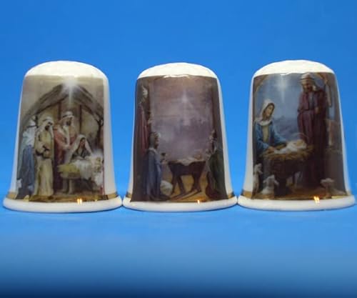 Porzellan-Fingerhüte, 3er-Set, Krippenmotiv mit Stern-Szenen von Birchcroft China