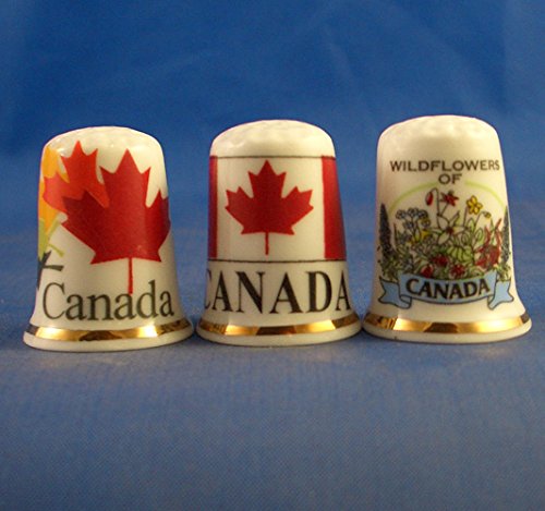 Porzellan-Fingerhüte, Kanada-Souvenir, 3 Stück Porzellan-Fingerhüte, Kanada-Souvenir, 3 Stück von Birchcroft China