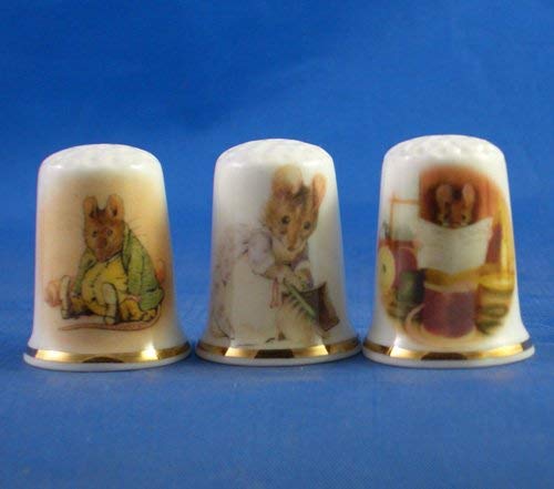 Porzellan-Fingerhüte, Sammlerstück, Set mit drei Beatrix Potter Mäusen Porzellan-Fingerhüte, Sammlerstück, Set mit drei Beatrix Potter Mäusen von Birchcroft China