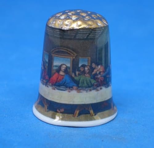 Porzellan-Fingerhut zum Sammeln, goldfarbene Spitze, Jesus und das letzte Abendmahl, mit Kuppelbox von Birchcroft China