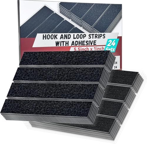 Klettverschlussstreifen mit Kleber，24 Sätze 5.5“ lang x 1“ breit，Starkes selbstklebendes Montageband für Zuhause，Für Büro und Außenbereich, Schwarz von Birllaid