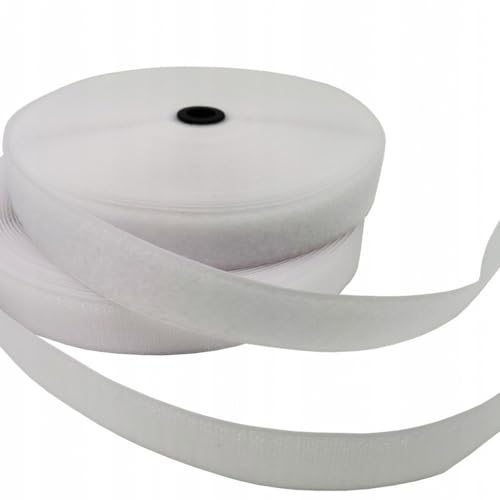 Klettverschluss Klettband Haken Flausch zum Aufnähen Nähen Hakenband + Flauschband hohe Verschlusskraft (Länge 10m, Weiß 25 mm) von BirnePower