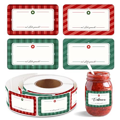 Biroyal 500 Marmeladen Etiketten Selbstklebend Weihnachten, 50X30mm Aufkleber zum Beschriften, wiederverwendbar Aufkleber Klebeetiketten Labels für Gläser, Gewürzgläser, Marmeladenglas von BIROYAL