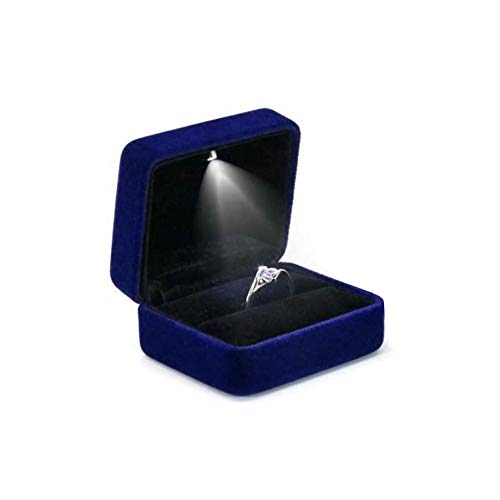 LaMure Quadratisches Samt-Ringetui, Geschenkbox mit LED-Licht, Verlobungsring, Ohrring-Schmuckschatulle für Antrag, Verlobung, Hochzeit (blau) von Birsppy