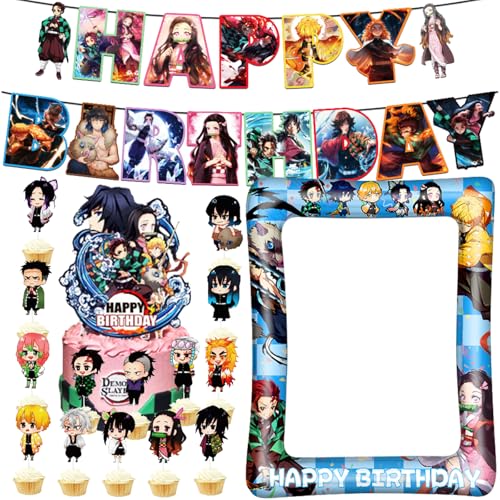 Demon Geburtstagsdeko Set, Demon Party Deko, enthält Geburtstagsbanner, Kuchendekoration, Aufblasbarer Fotorahmen für 18 Geburtstag Mädchen und Junge von BirthZan