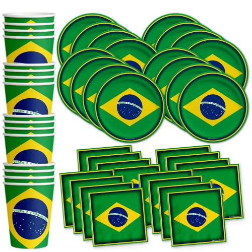 Brasilien-Flagge Geburtstag Party Supplies Set Teller Servietten Becher Geschirr Kit für 16 von Birthday Galore