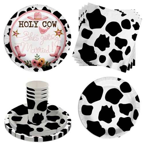 Holy Cow She's Getting Married Bridal Shower Party Supplies 64-teiliges Geschirr-Set enthält große 22,9 cm Pappteller, Dessertteller, Tassen und Servietten Kit für 16 Personen von Birthday Galore