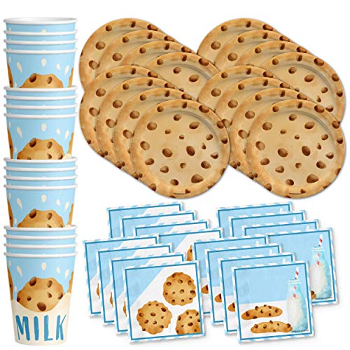 Milk and Cookies Geburtstagsparty-Zubehör-Set, Teller, Servietten, Tassen, Geschirr-Set für 16 Personen von Birthday Galore